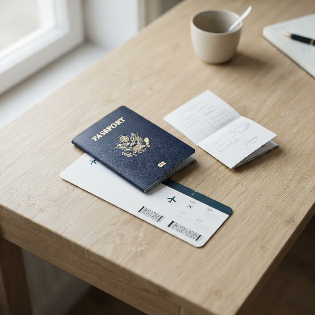 Passport and travel documents ready for a visa application